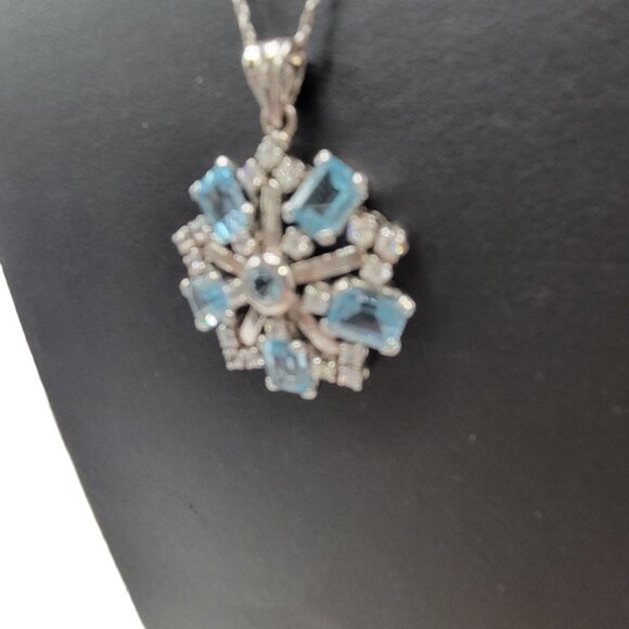 Topaz & Glass Snowflake Pendant Necklace 925 Sterling Silver Untested 18" Chain - Picture 3 of 12